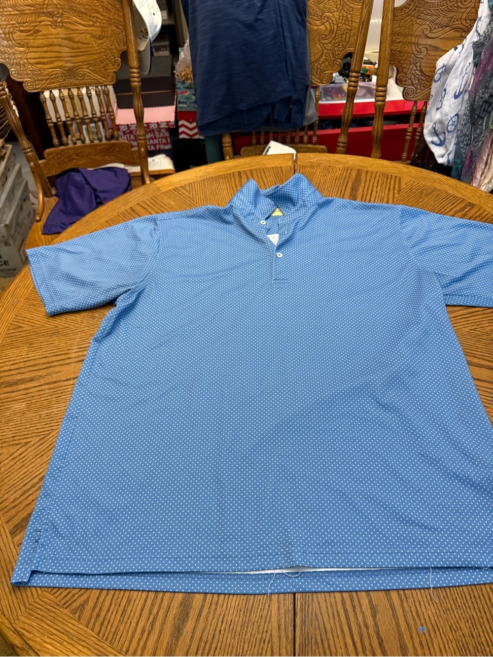 Donald Ross Men's Light Blue Short-Sleeve Polo with Micro Dot Pattern